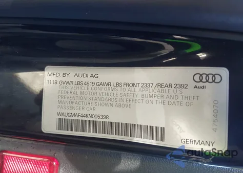 2019 Audi A4 40 Premium/40 Titanium Premium из США, поврежденный, VIN WAUGMAF44KN005398